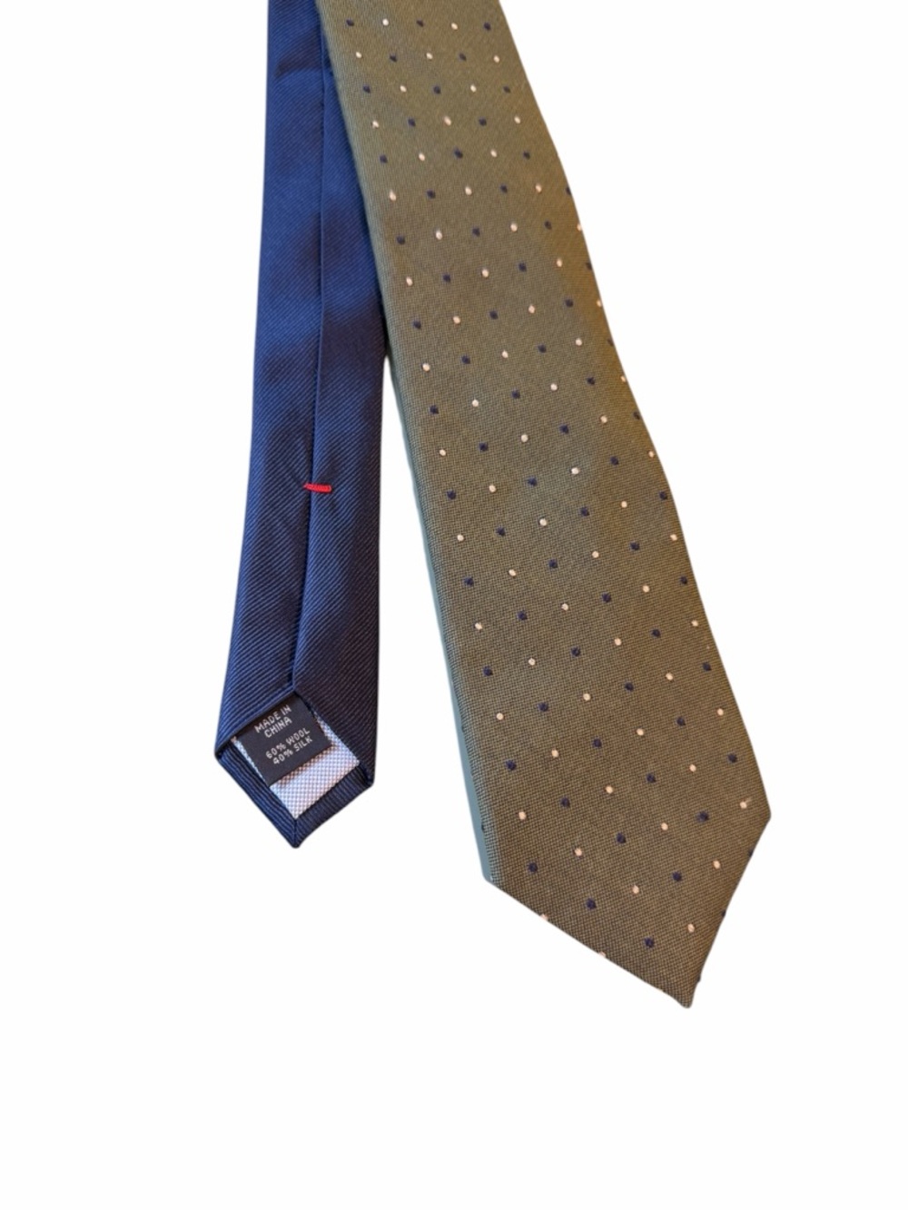 Tommy Hilfiger Silk Wool Tie Olive Green Navy Polka Dot